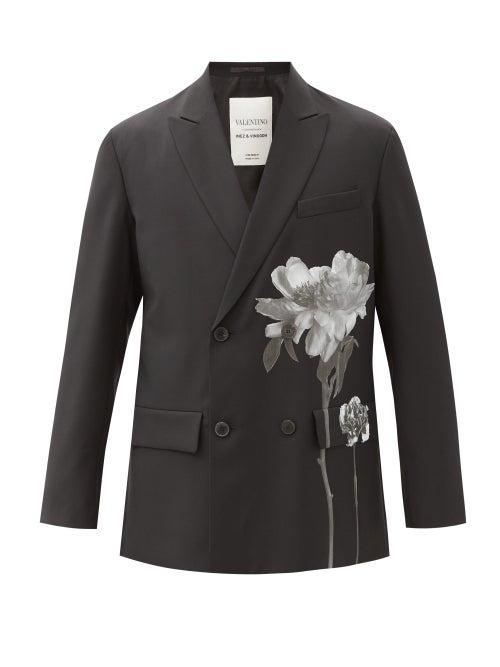 Matchesfashion.com Valentino Garavani - Flowersity Wool-blend Double-breasted Jacket - Mens - Black White