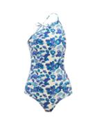Matchesfashion.com Adriana Degreas - Asymmetric Lotus-print Swimsuit - Womens - Blue Print