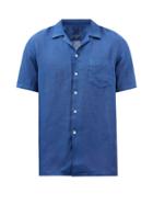 120 Lino 120% Lino - Cuban-collar Slubbed Linen-hopsack Shirt - Mens - Navy