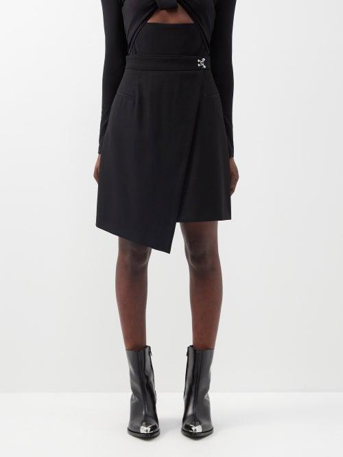 Alexander Mcqueen - Hook-clasp Wool-crepe Wrap Skirt - Womens - Black