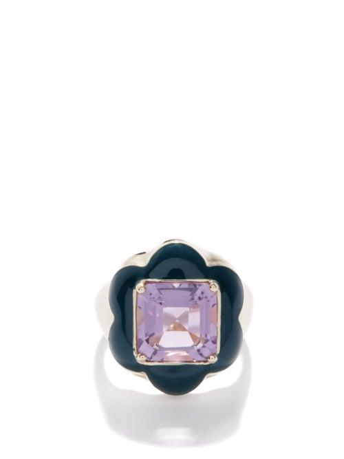 Bea Bongiasca - Give Them Flowers Amethyst, Enamel & 9kt Gold Ring - Womens - Green Multi