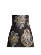 Matchesfashion.com Dolce & Gabbana - Heart Jacquard High Waist Mini Skirt - Womens - Black Multi