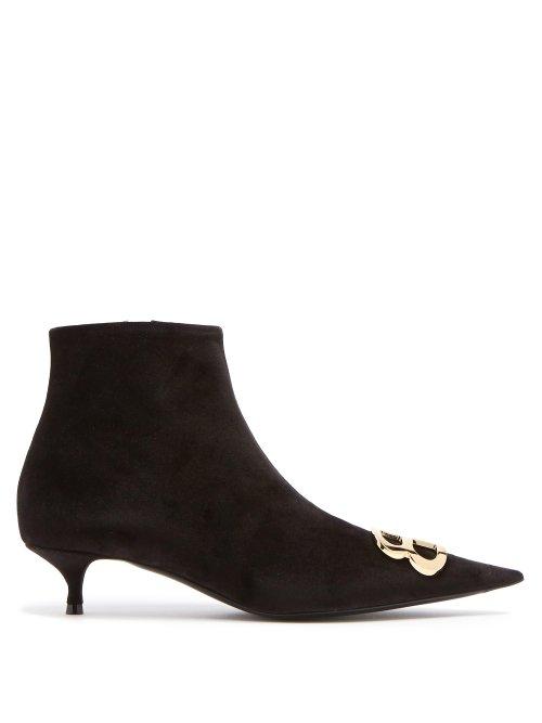 Matchesfashion.com Balenciaga - Velvet Bb Ankle Boots - Womens - Black