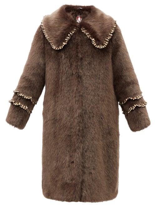 Shrimps - Brandy Ruffle-trimmed Faux Fur Coat - Womens - Brown