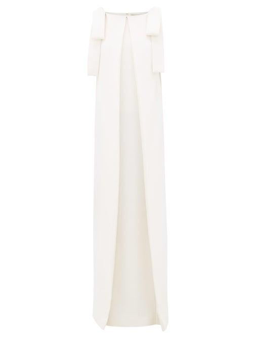 Matchesfashion.com Emilia Wickstead - Julie Bow Shoulder Metallic Cloqu Gown - Womens - Ivory