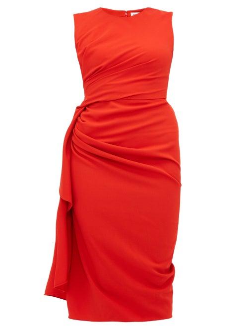 Matchesfashion.com Alexander Mcqueen - Gathered Wool Blend Crepe Midi Dress - Womens - Red