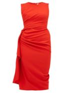 Matchesfashion.com Alexander Mcqueen - Gathered Wool Blend Crepe Midi Dress - Womens - Red