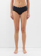 Marysia - Spring Scalloped Bikini Briefs - Womens - Black Blue