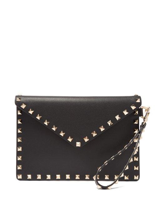 Matchesfashion.com Valentino - Rockstud Embellished Leather Pouch Bag - Womens - Black