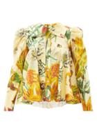 Matchesfashion.com Matty Bovan - Dolly Floral And Logo-print Cotton-poplin Blouse - Womens - Yellow Multi