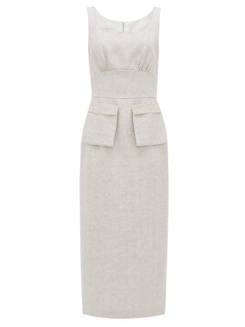 Matchesfashion.com Carl Kapp - Desroches Linen-herringbone Pencil Dress - Womens - Grey White