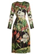 Adam Lippes Orchid-print Long-sleeved Silk-satin Dress