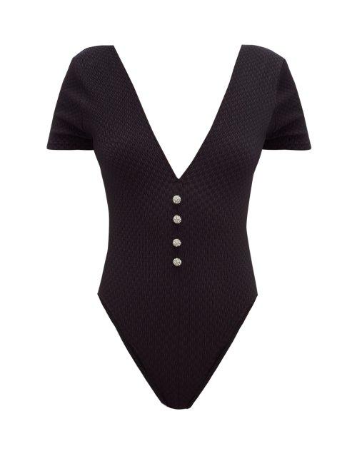 Matchesfashion.com Leslie Amon - Amanda Crystal Embellished Swimsuit - Womens - Black