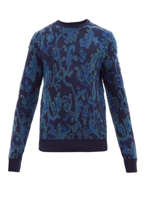 Matchesfashion.com Etro - Wool Blend Jacquard Sweater - Mens - Blue Multi