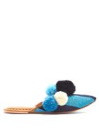 Figue Iris Striped Pompom-embellished Leather Slides