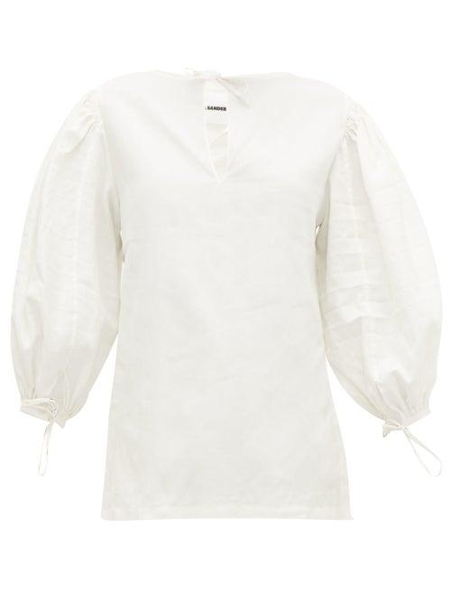 Matchesfashion.com Jil Sander - Puff-sleeves Linen Blouse - Womens - Ivory