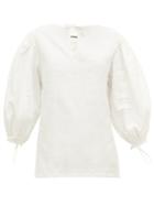 Matchesfashion.com Jil Sander - Puff-sleeves Linen Blouse - Womens - Ivory
