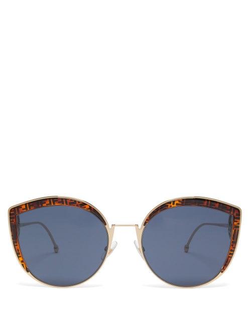 Matchesfashion.com Fendi - F Is Fendi Oversized Metal Sunglasses - Womens - Tortoiseshell