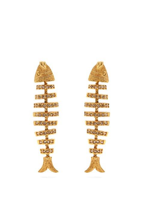 Matchesfashion.com Oscar De La Renta - Fish Crystal Embellished Earrings - Womens - Gold