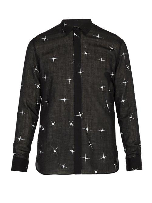 Matchesfashion.com Saint Laurent - Star Print Wool Blend Shirt - Mens - Black White