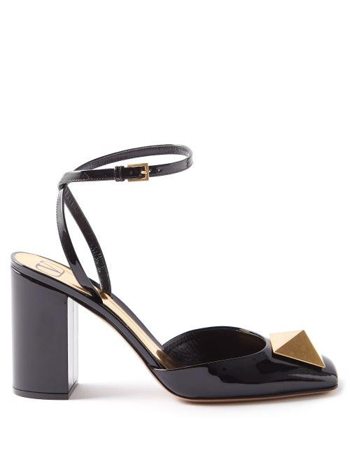 Valentino Garavani - Roman Stud Square-toe Patent-leather Pumps - Womens - Black
