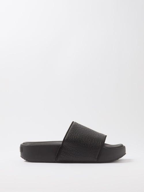 Y-3 - Leather And Rubber Slides - Mens - Black