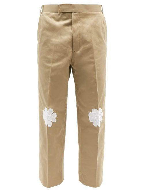 Thom Browne - Flower-appliqu Cotton-blend Tailored Trousers - Mens - Khaki