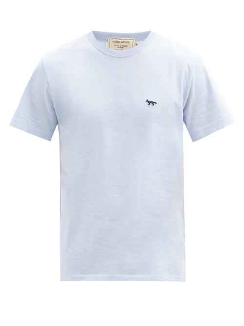 Matchesfashion.com Maison Kitsun - Fox-patch Jersey T-shirt - Mens - Light Blue