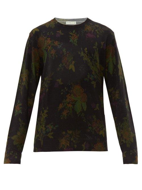 Matchesfashion.com Etro - Floral Print Wool Sweater - Mens - Green Multi