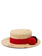 Matchesfashion.com Ruslan Baginskiy - Pompom Trim Straw Boater Hat - Womens - Beige