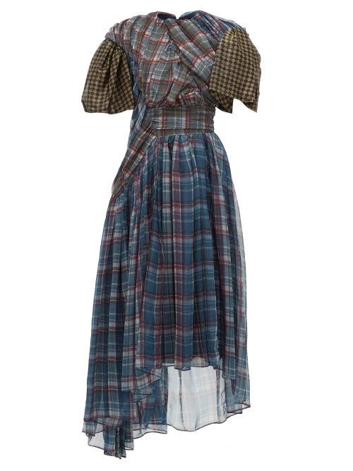 Matchesfashion.com Preen By Thornton Bregazzi - Brianna Checked Draped Chiffon Dress - Womens - Blue Multi