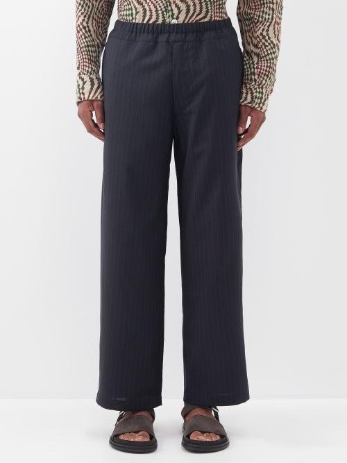 By Walid - Renzo Pinstriped Upcycled-wool Trousers - Mens - Black Stripe