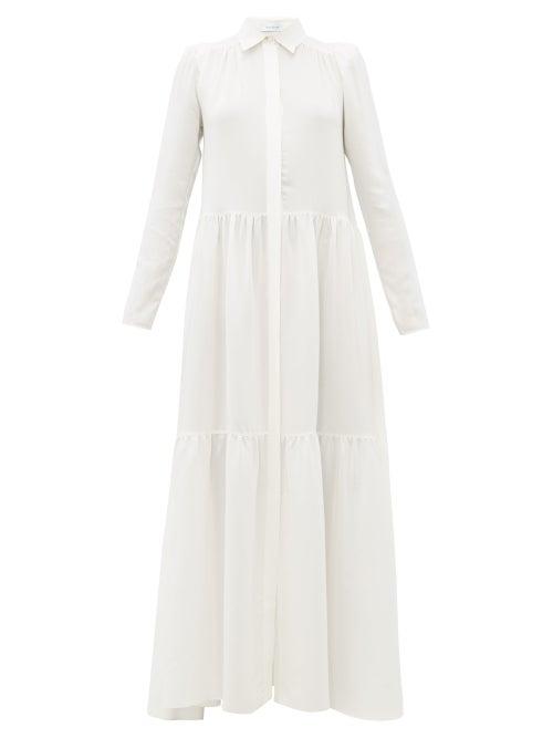 Matchesfashion.com Ryan Roche - Tiered Silk Maxi Shirtdress - Womens - White