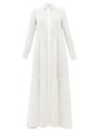 Matchesfashion.com Ryan Roche - Tiered Silk Maxi Shirtdress - Womens - White