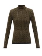 Balmain - Monogram-jacquard Wool-blend Top - Womens - Khaki