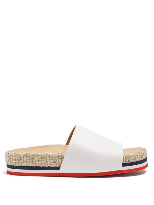 Matchesfashion.com Moncler - Striped Leather Slides - Womens - White