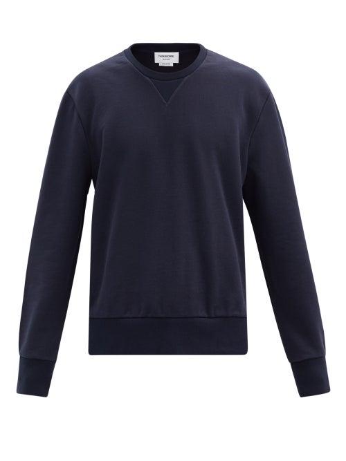 Matchesfashion.com Thom Browne - Crew-neck Cotton-jersey Sweatshirt - Mens - Navy