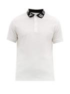 Matchesfashion.com Burberry - Ryland Logo Jacquard Cotton Piqu Polo Shirt - Mens - White