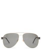 Matchesfashion.com Saint Laurent - Aviator Metal Sunglasses - Womens - Grey Gold