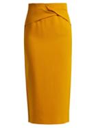 Matchesfashion.com Rochas - Knotted High Rise Cady Pencil Skirt - Womens - Dark Yellow
