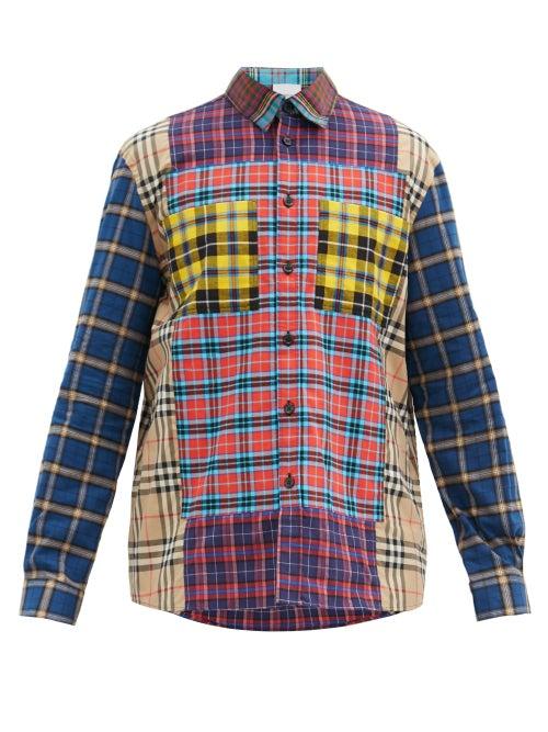 Matchesfashion.com Burberry - Tindall Patchworked Checked Cotton-flannel Shirt - Mens - Red Multi