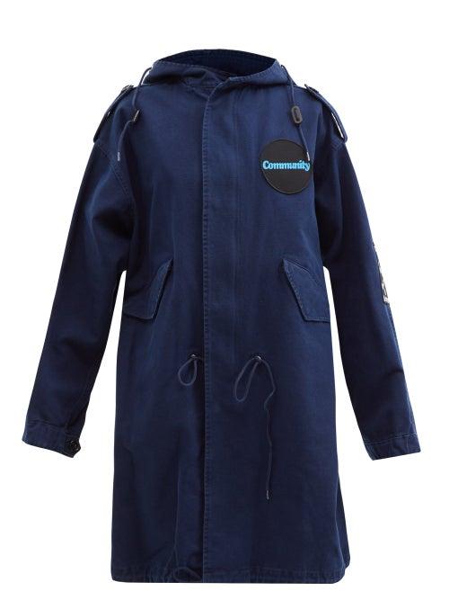Ladies Rtw Raf Simons - Appliqu-patch Hooded Cotton Parka - Womens - Navy