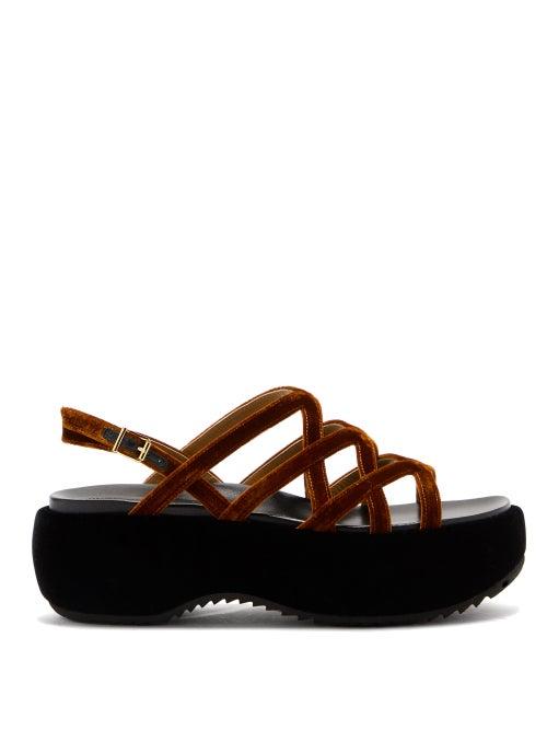 Matchesfashion.com Marni - Flatform Velvet Slingback Sandals - Womens - Brown