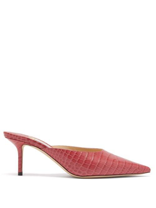 Matchesfashion.com Jimmy Choo - Rav 65 Crocodile Embossed Leather Mules - Womens - Pink