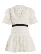 Matchesfashion.com Self-portrait - Deep V Neck Broderie Anglaise Cotton Dress - Womens - White