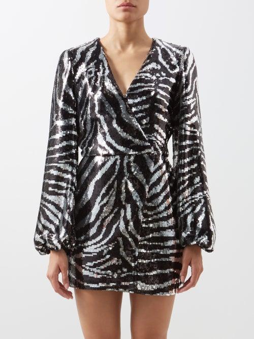 Dolce & Gabbana - Zebra-print Sequinned-jersey Mini Dress - Womens - Black Silver
