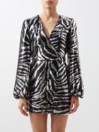 Dolce & Gabbana - Zebra-print Sequinned-jersey Mini Dress - Womens - Black Silver