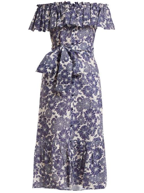Matchesfashion.com Lisa Marie Fernandez - Mira Floral Print Cotton Dress - Womens - Navy Multi