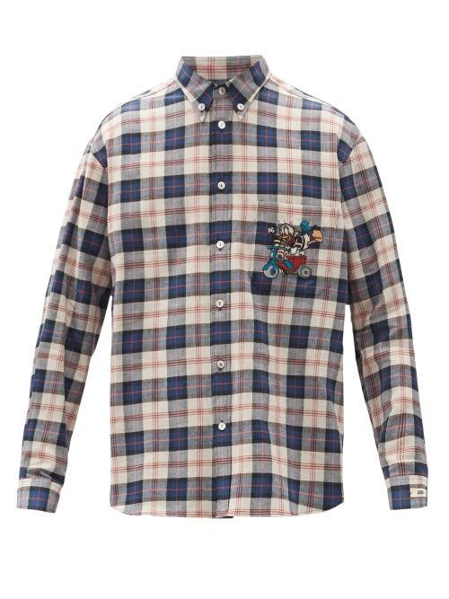 Matchesfashion.com Gucci - X Disney Donald Duck Checked Flannel Shirt - Mens - Blue White