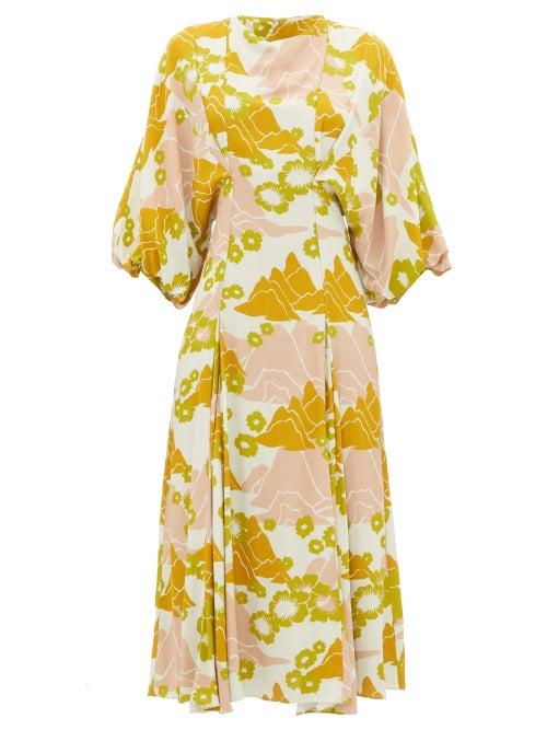 Matchesfashion.com Ssone - Mountain Balloon-sleeve Floral-print Midi Dress - Womens - Multi